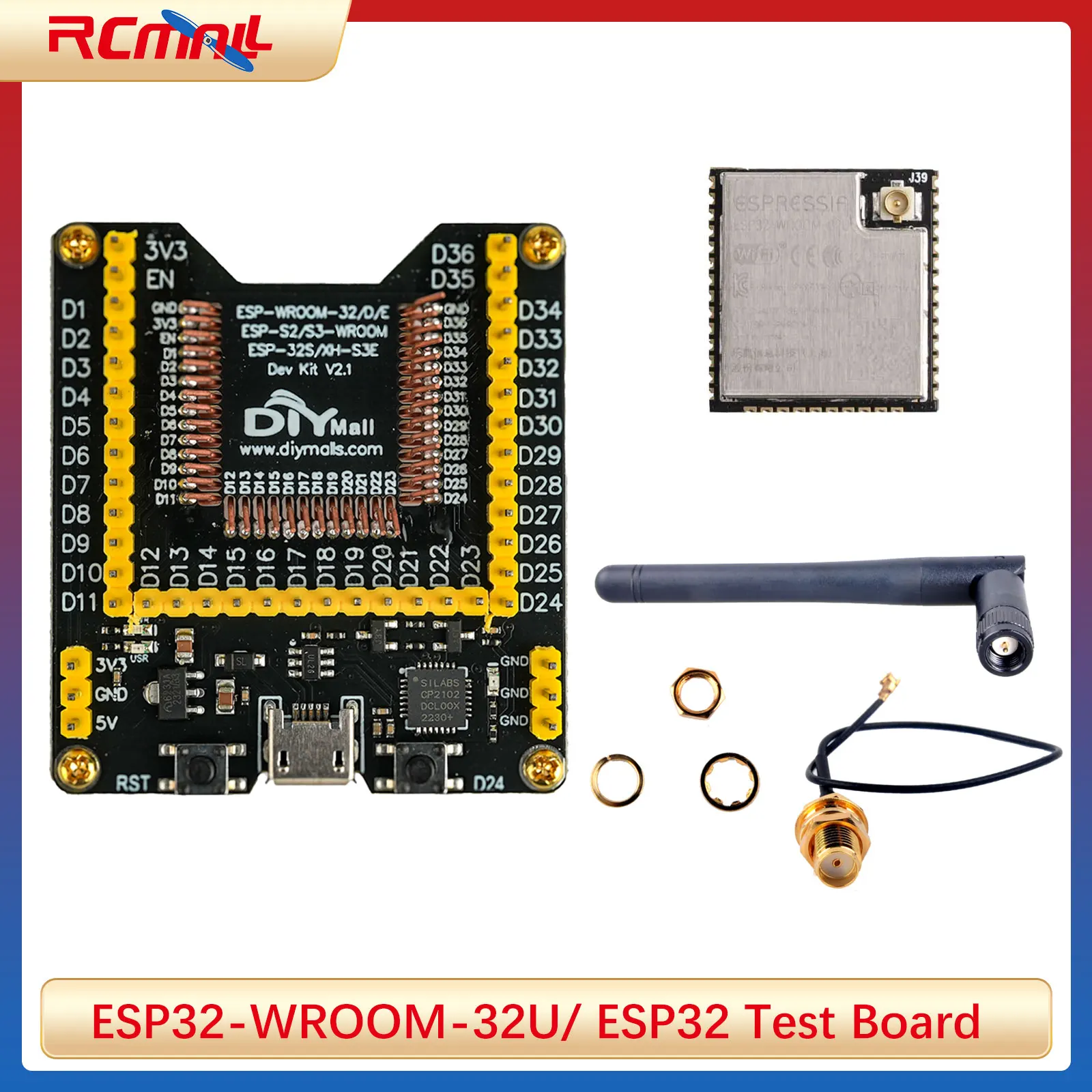 ESP32-WROOM-32U Módulo de 4MB Wi-Fi BT Dev ESP32 Módulo de programación Placa de prueba para Arduino ESP-IDE IoT