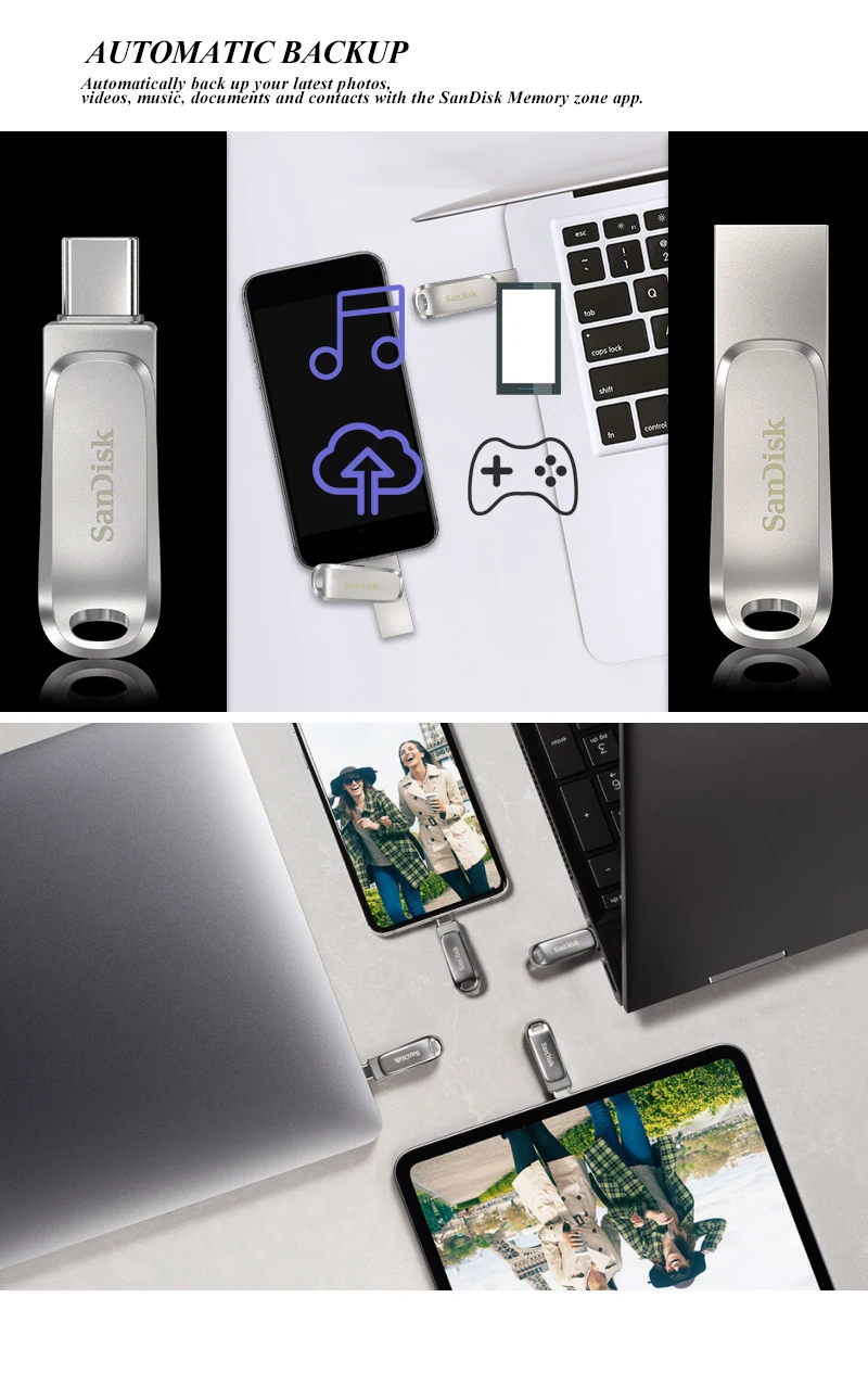 Sandisk USB 3,2 Mini U Disk Pen drive unidad Flash de Metal de alta velocidad 32GB 64GB 128GB tipo C OTG 400MB/S Memory Stick 256GB 512GB - imagen 2