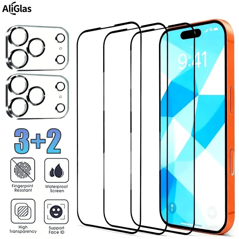 3 protectores de pantalla de alta claridad para iphone 17 16 15 14 13 12 11 Pro Max 16e Air 14 15 16 Plus con 2 uds película de lente de cámara