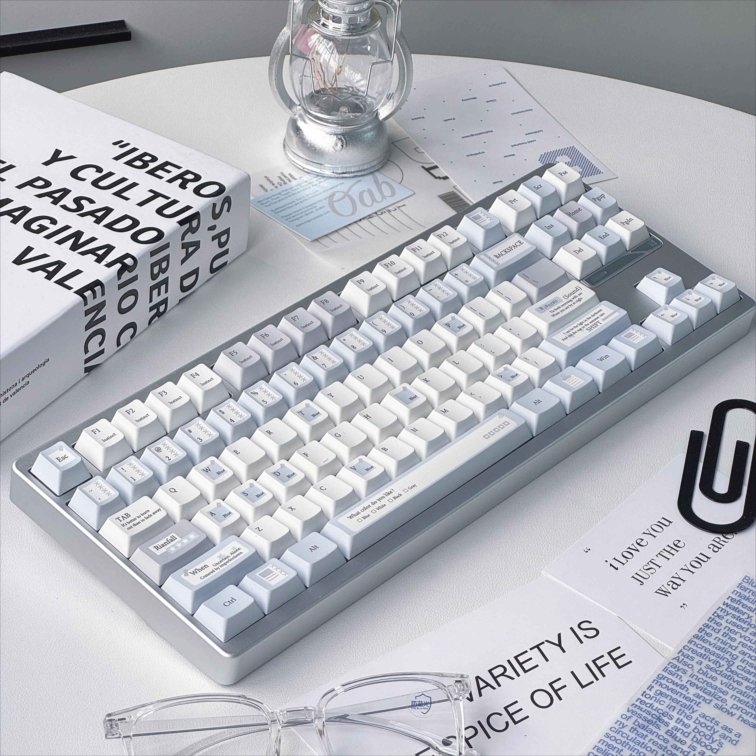 Juego de teclas con tema azul y gris Trace Simplicity, perfil de cereza PBT, teclas originales personalizadas hechas a mano para regalo de teclado mecánico - imagen 3