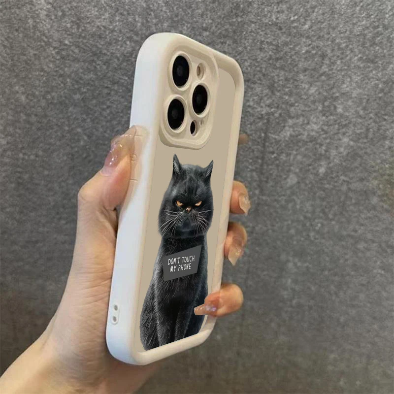 Funda de teléfono suave de silicona con bonito gato negro para iPhone 17 Pro Max 16 Pro 15 14 13 12 11 17 Air 16E XS Max X XR 7 8 Plus SE2 - imagen 4