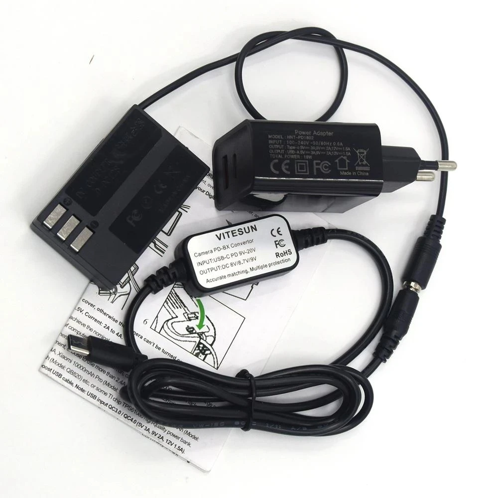 Cable de alimentación USB C + acoplador CC D-DC128 D-LI109 batería simulada + cargador PD para Pentax K-70 K-50 K-30 K-R K-2 K-S1 K-S2 K-500 645Z - imagen 4