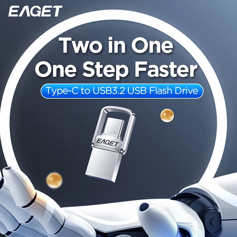 Eaget-unidad Flash USB 3,2, Pendrive 2 en 1, Mini USB y tipo C, 32GB, 64GB, 128GB, para PC y teléfono - imagen 2