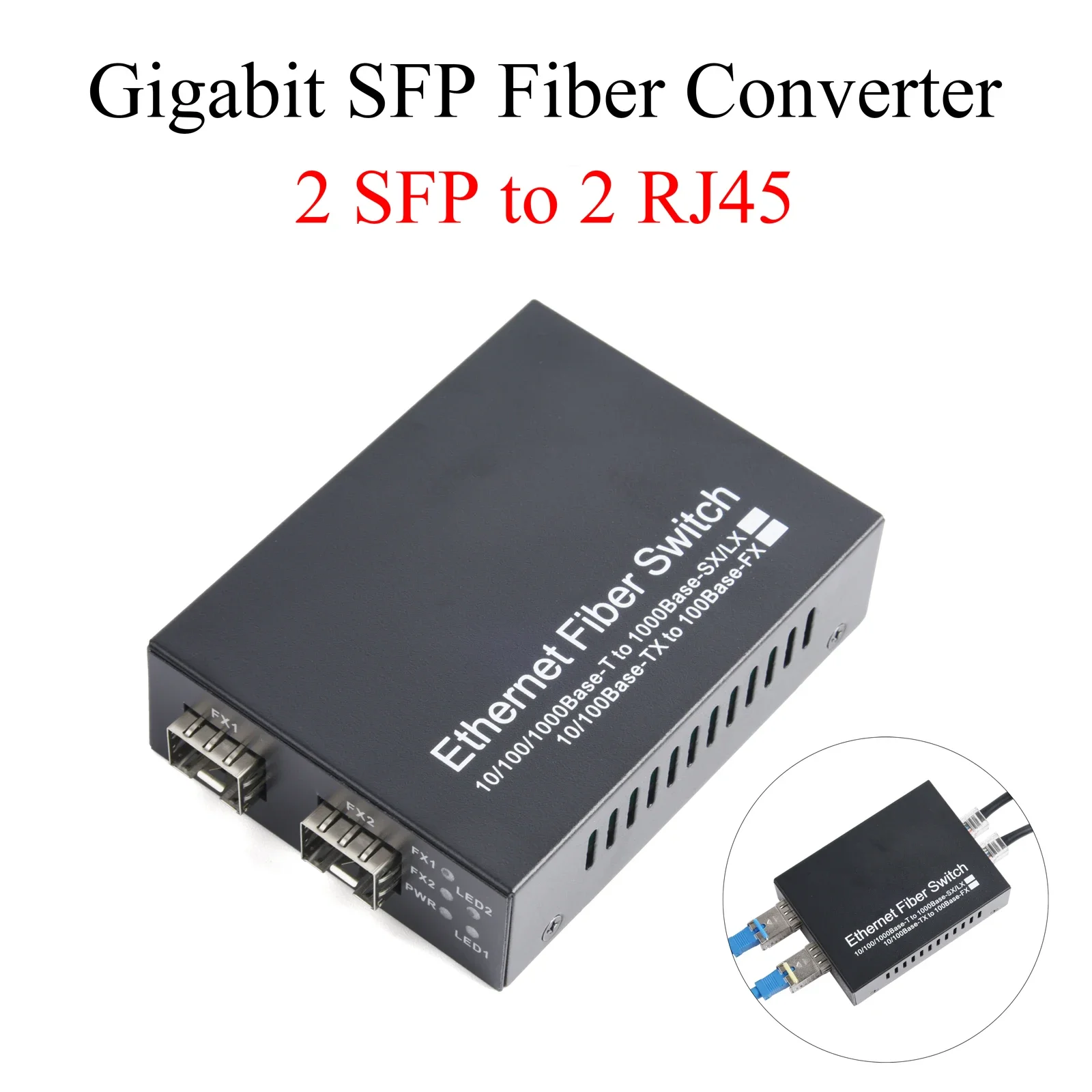Convertidor de medios Gigabit SFP, 2 SFP a 2 transceptor RJ45, interruptor de fibra óptica de 10/100/1000M con módulo LC/SC SFP de 3KM/20KM, 1 Uds.