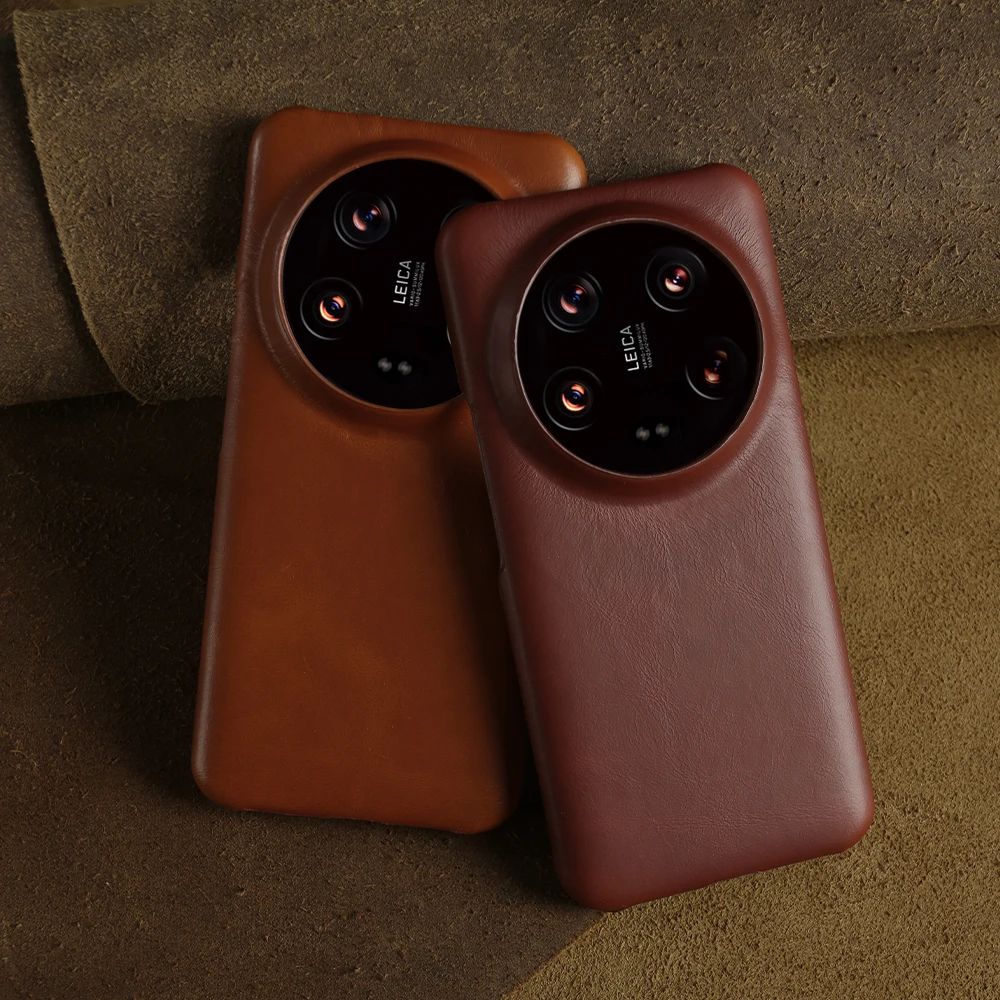 Funda de cuero de vaca genuino para Xiaomi 14 Ultra Mi13 Pro mi12T 13TPro 11T, patrón de cera de aceite, cubierta protectora de cuero Real