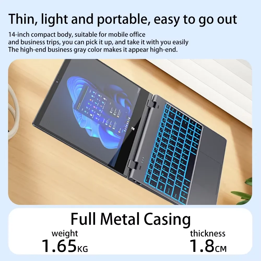 N-one NBook Plus 14,1" portátil Intel N100 Windows 11Pro 16GB LPDDR4 512GB 1920*1080 pantalla táctil 360 °   Computadora portátil plegable - imagen 4