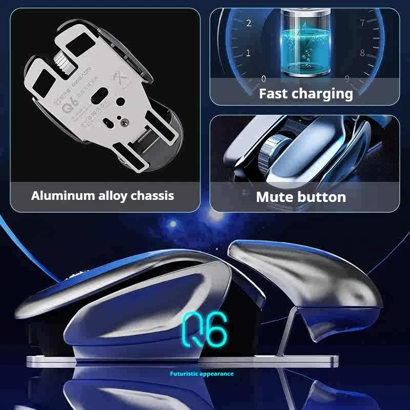 EWEADN Q6 Ratón inalámbrico Bluetooth de ciencia ficción modo Dual silencioso recargable Esports ordenador portátil ratón Gamer Oficina Universal - imagen 5