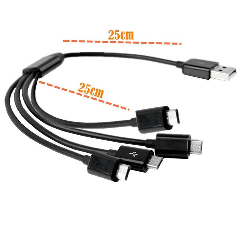 USB 2,0 tipo A macho a 4 Micro USB 5 pines macho divisor Y Cable adaptador de conector de carga y sincronización de datos 0,5 m/1 m/1,5 m negro