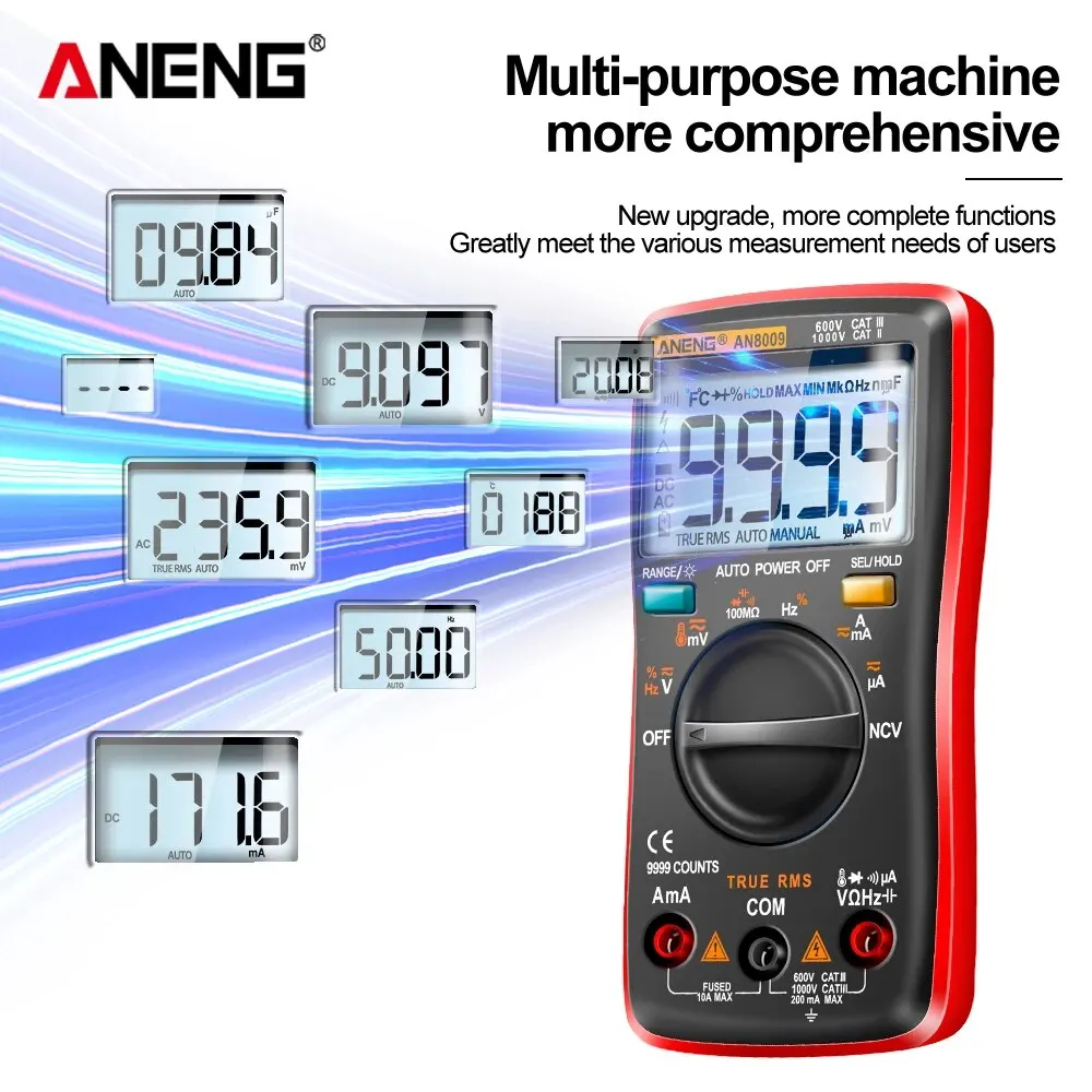 Mini multímetro Digital ANENG AN8009, probador de transistores de valores eficaces verdaderos, probador de condensadores automotrices de rango automático, herramienta de diodo de temperatura - imagen 4