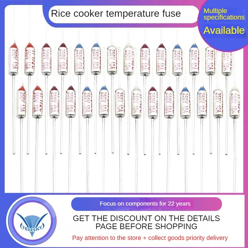 Accesorio de tubo de fusible de temperatura para olla arrocera, 5 piezas, fusible térmico TF RY 10A 250V, temperatura 72C 85C 95C 110C 115C 121C 130C 185C