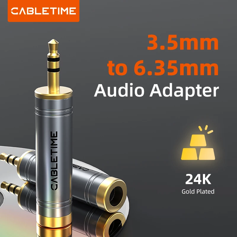 CABLETIME Jack 3,5 mm a 6,35 mm Micrófono Enchufe de audio para amplificador Altavoz Cable auxiliar Conector de 3,5 mm Aux a 6,35 mm Adaptador eléctrico - imagen 2