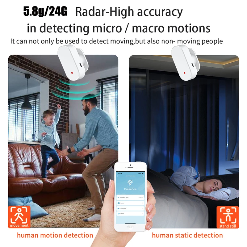 Detector de presencia humana Tuya Zigbee, Sensor de movimiento PIR con Radar MmWave Smart Life con distancia de luminosidad, Monitor de detección de respiración - imagen 3