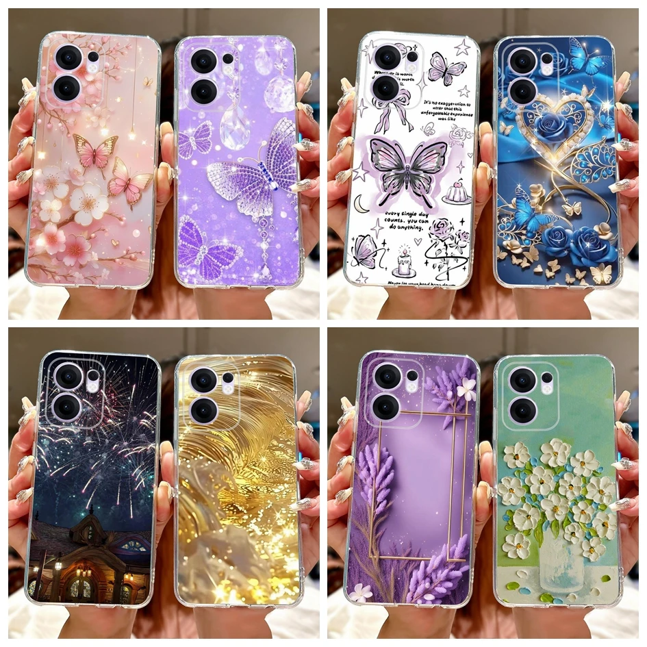 Para OPPO Reno13 F 5G 2025 funda CPH2699 funda Popular mariposa flor funda de teléfono de silicona suave para OPPO Reno 13F 4G Reno13F Capa