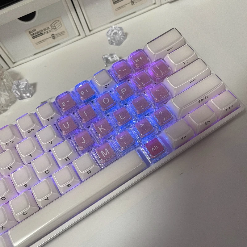 Teclas talladas laterales de gelatina de cristal personalizadas PBT PC + ABS tapa de llave de perfil de cereza bonitas tapas de teclas de punto de combinación transparente - imagen 2