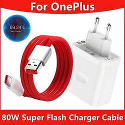 Cargador de pared rápido SuperVOOC UE de 80W para OnePlus 8T 9 9R 10 Pro 11 12 13 Nord 5 CE 2 3 Lite OPPO Realme GT NEO 3T tipo C Cable USB