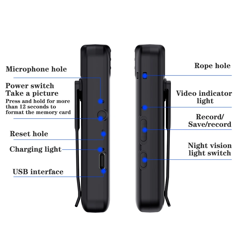 Cámara de visión nocturna giratoria de 1080P HD, grabadora portátil para aplicación de la ley, Clip trasero para deportes al aire libre - imagen 3