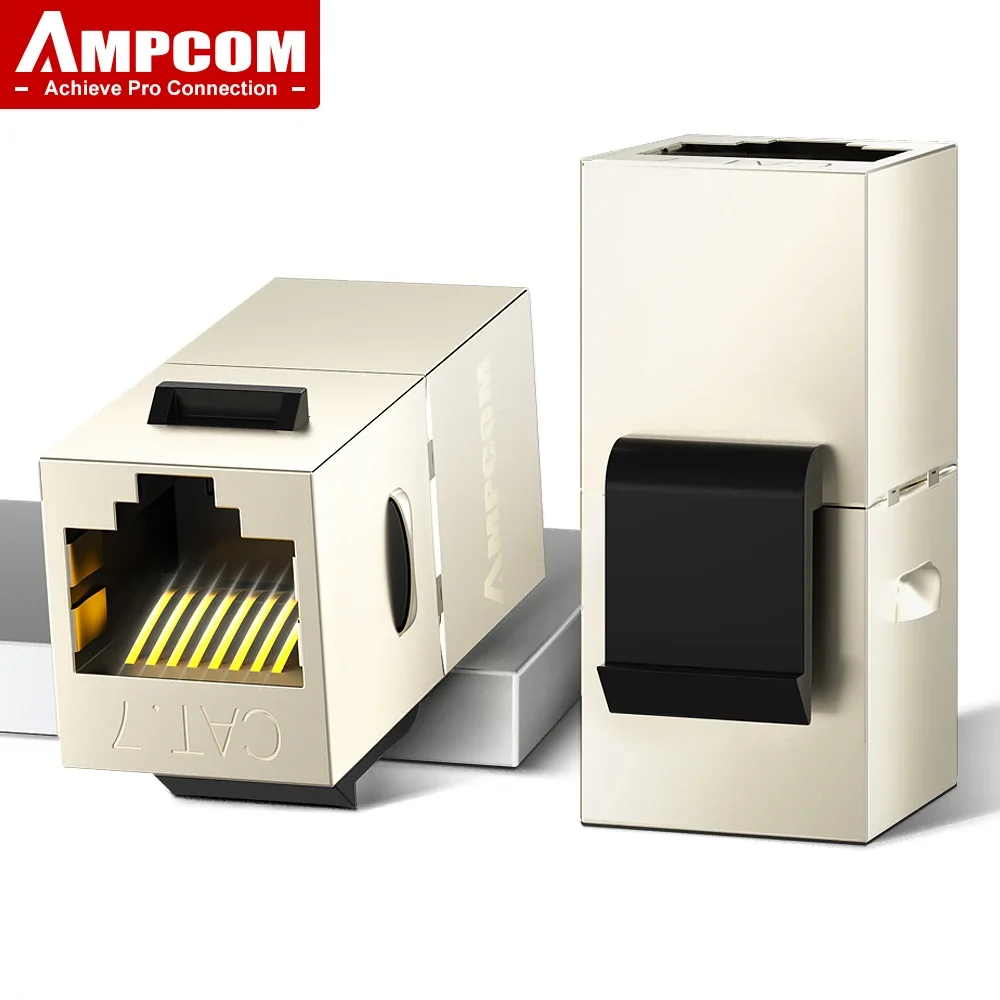 AMPCOM CAT7 RJ45 Acoplador en línea Keystone Jack, 10 Gbps Blindado Hembra a Hembra Inserto STP Ethernet directo