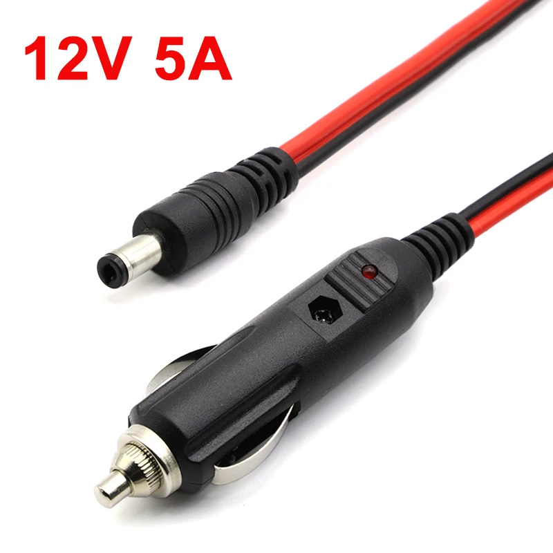 Cargador de encendedor de cigarrillos de coche Universal DC12V 5A de 1,2 m con adaptador de Cable de alimentación de fusible enchufe CC línea de conexión de 5,5x2,1mm nuevo - imagen 3