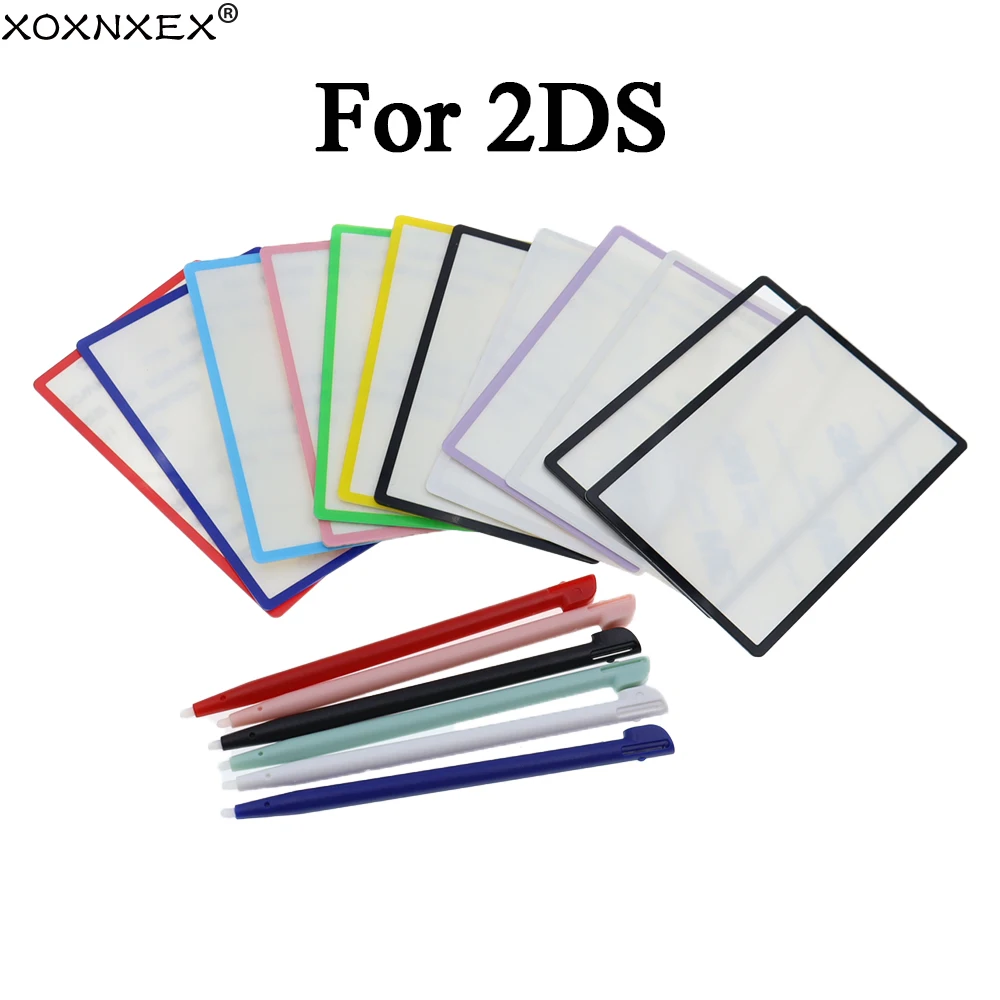 Lente de pantalla LCD superior superior, cubierta de plástico y vidrio + lápiz óptico táctil para pieza de reparación 2DS, 1 Uds.