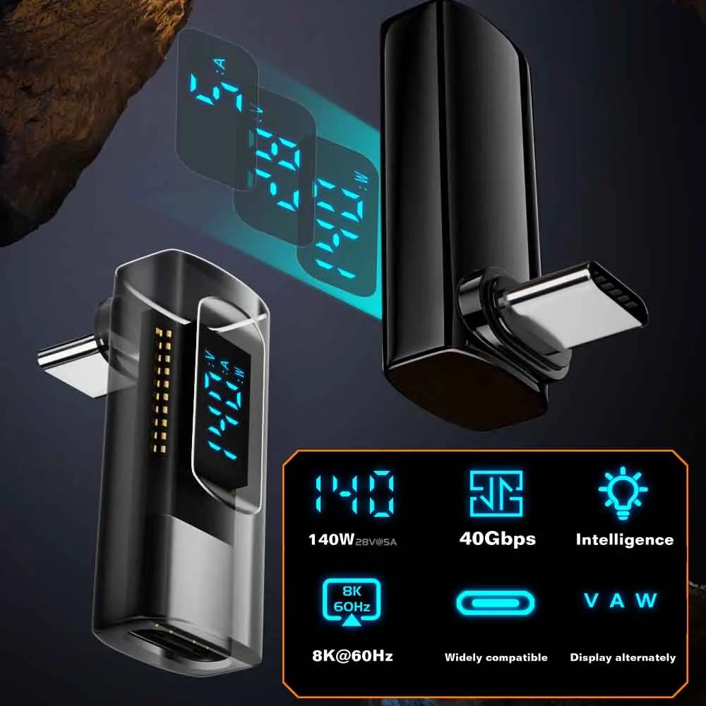 Adaptador USB C a C de 140W, 40Gbps, 8K @ 60Hz, convertidor de 90 grados, conector adaptador tipo C de pantalla Digital para MacBook Thunderbolt 4/3 - imagen 5