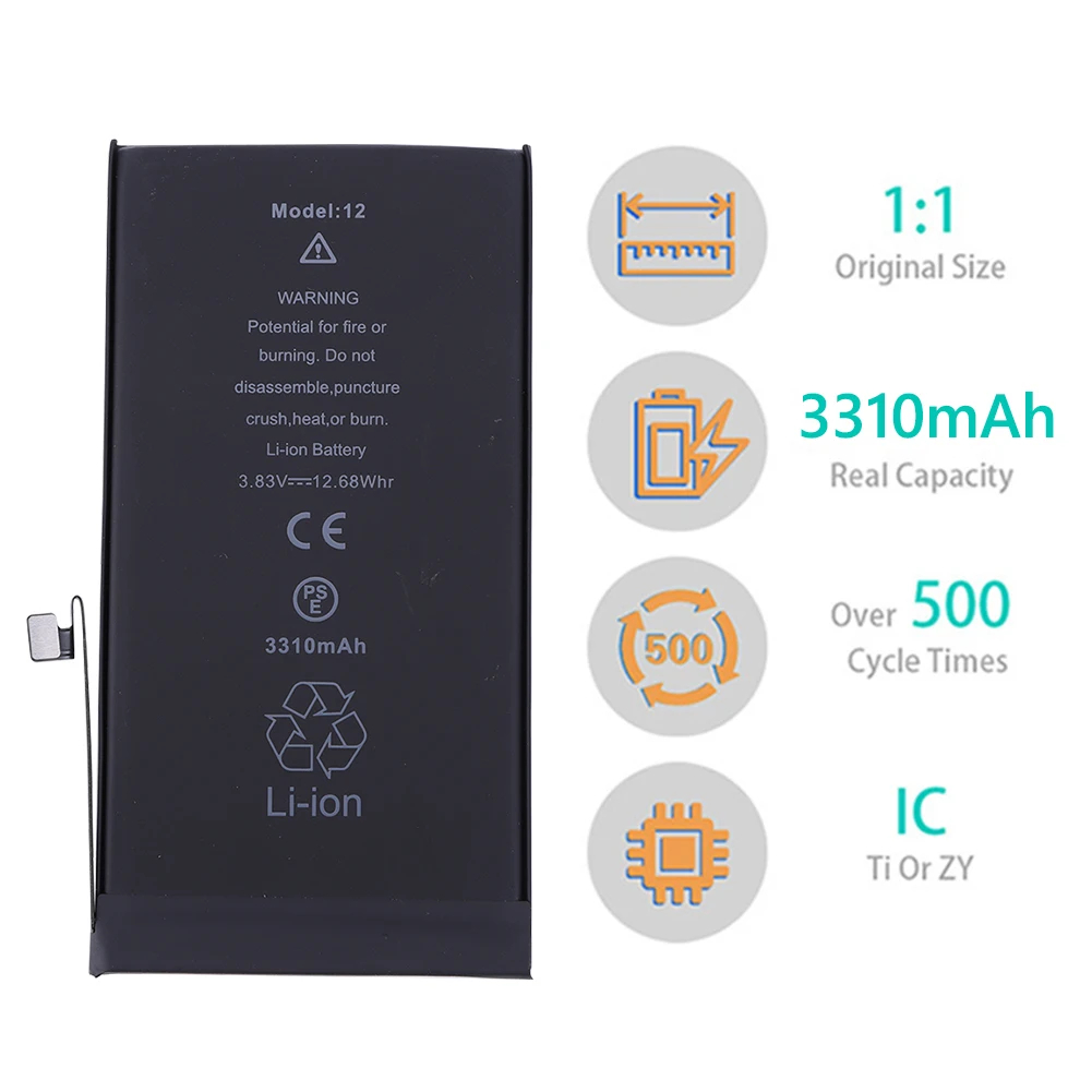 Batería de alta capacidad con kit de herramientas, batería interna de repuesto para teléfono, batería de repuesto para iPhone 12/12 Mini - imagen 3