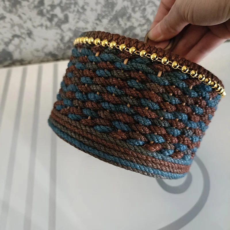 Caja de almacenamiento de cuerda tejida hecha a mano Vintage redonda, cestas para joyería, regalo de alta calidad, almacenamiento de ropa y accesorios para el hogar - imagen 2