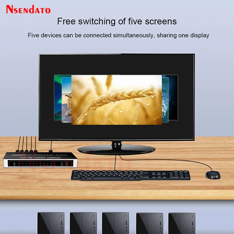 Conmutador HDMI 5X1 con Extractor de Audio Conmutador HDMI 5 en 1 salida 4K con interruptor HDMI de Audio R/L Extractor de Audio ARC con control remoto IR - imagen 4