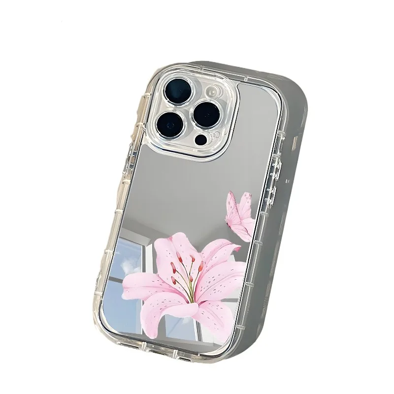 Ins-funda de teléfono con espejo rosa, fresca y elegante, para iPhone 17AIR 11 12 13 14 15 16 17Pro Max Plus, anillo de lente anticaída - imagen 4