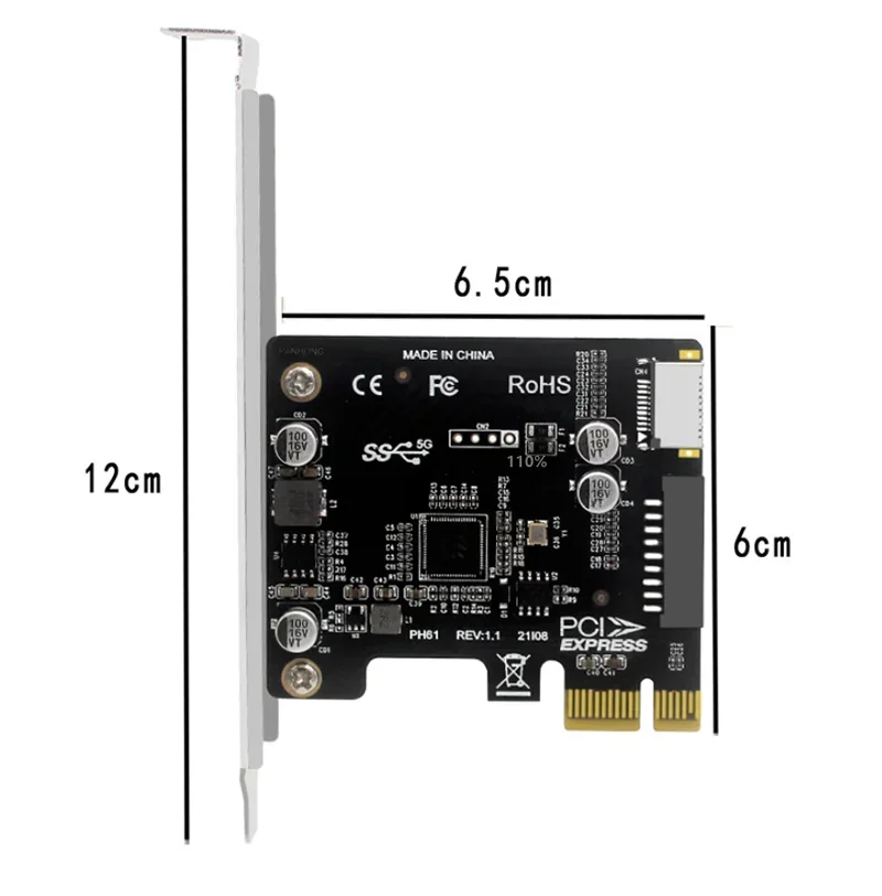Tarjeta PCI Express Tarjeta de expansión tipo E PCI-E a USB3.0 (19/20 pines) Tarjeta adaptadora convertidora de 5 GBPS Panel frontal tipo E tipo C - imagen 4
