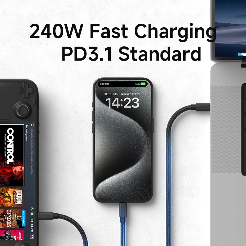 Hagibis USB C a USB C Cable grueso suave USB4 80Gbps fecha 240W carga rápida 8K Cable de vídeo para Thunderbolt 4/5 iPhone portátil - imagen 5