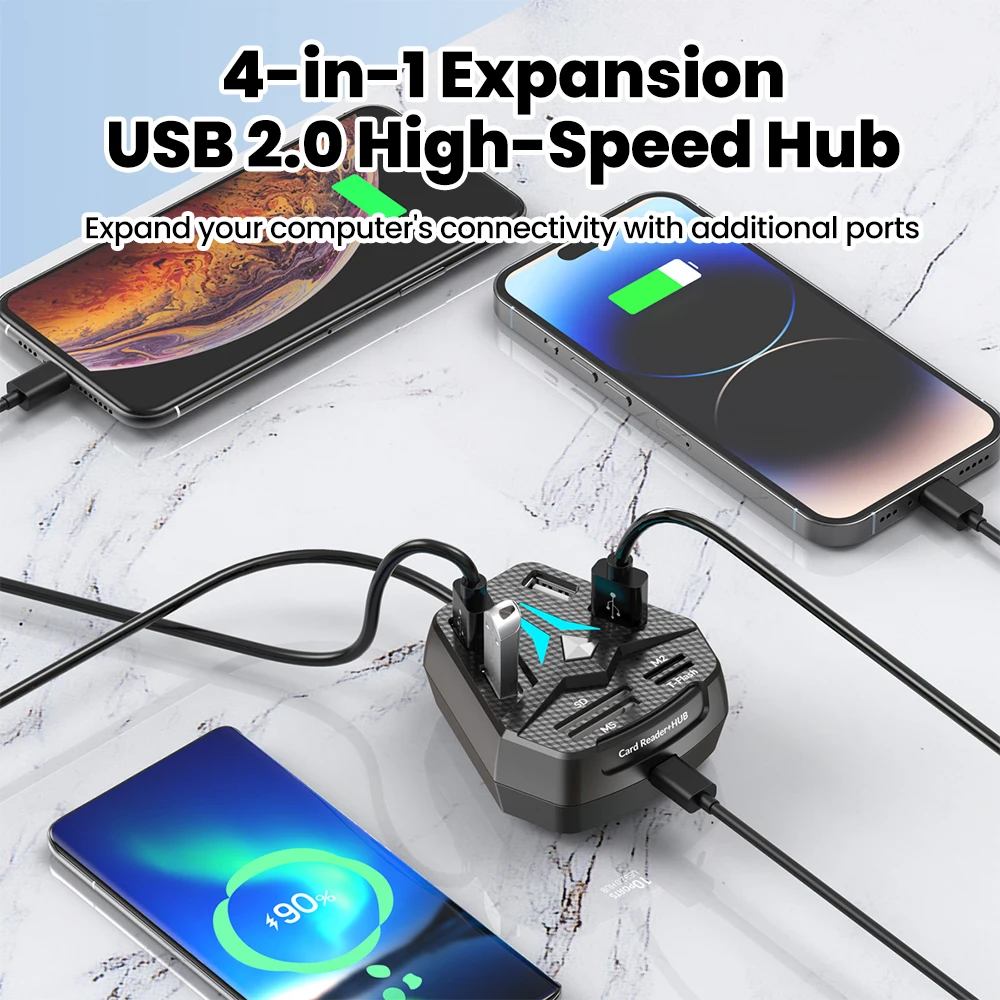 HUB USB 2,0 multifuncional, lector de tarjetas MS/SD/M2/TF, concentrador multipuerto combinado para accesorios de ordenador portátil, adaptador tipo C - imagen 3