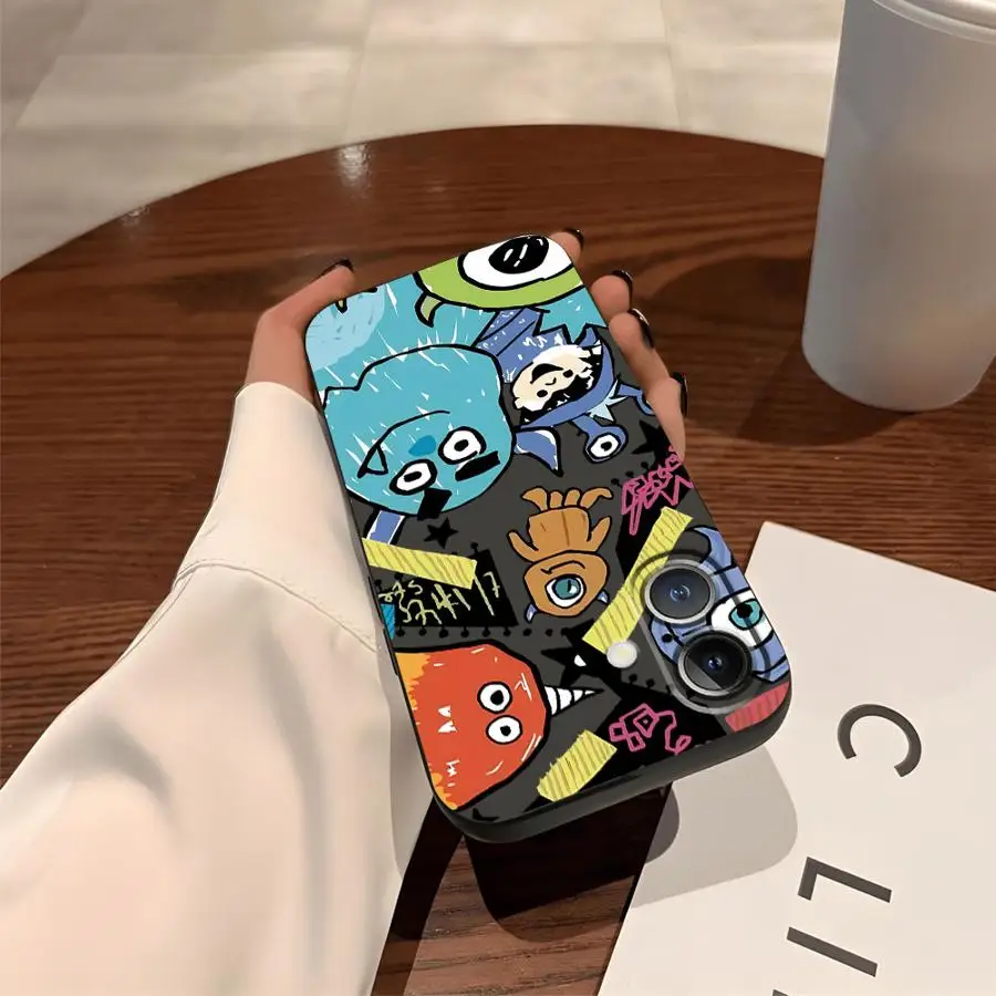 Funda para iPhone 15 16 14 Plus 7 8 17Air 13 12 11 17 Pro Max XR XS Max cubierta de teléfono suave negra dibujos animados Disney Monsters Inc - imagen 2