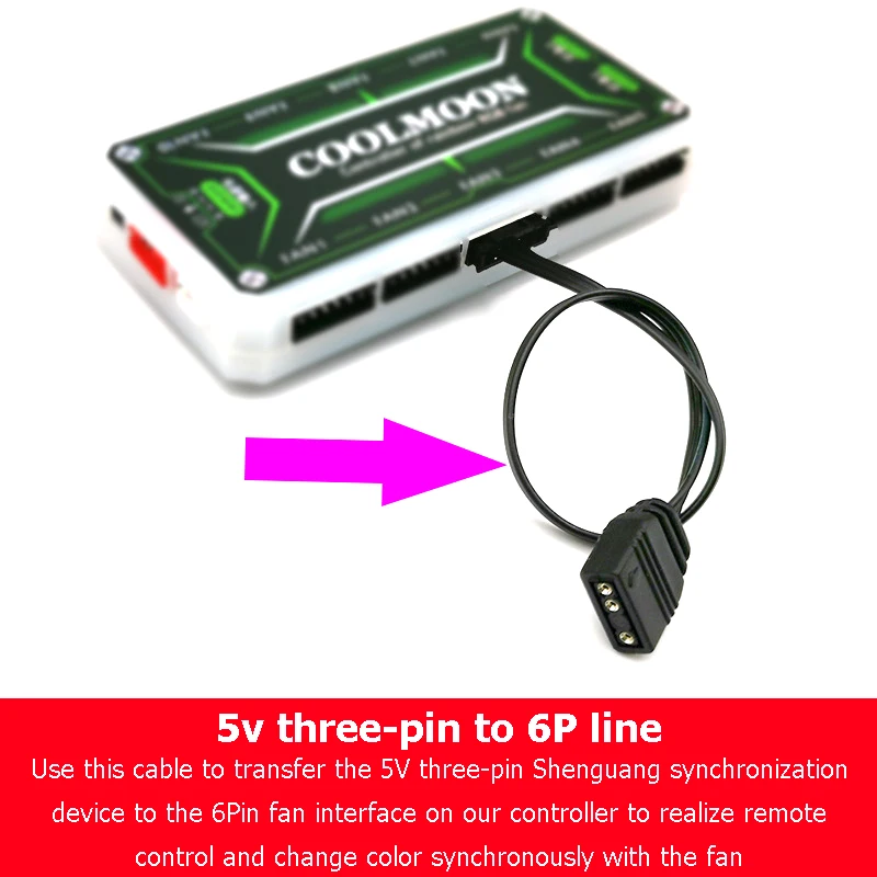 Cable adaptador para controlador de ventilador Coolmoon, 4 pines, 6 pines a 5V, ARGB, 3 pines - imagen 3