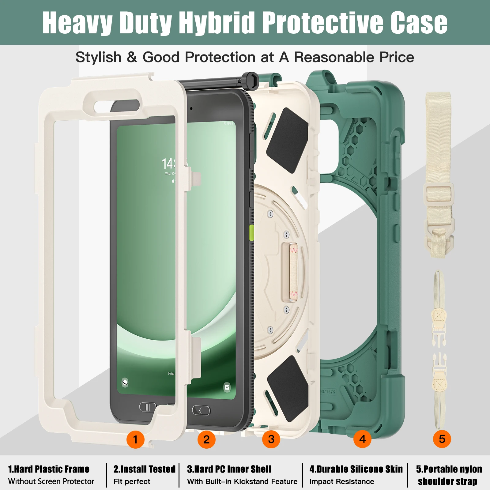 Funda rugosa Universal para Samsung Galaxy Tab Active5 2024, SM-X300, X306B, cubierta giratoria de 8,0 pulgadas para Active3 2020, T570, T575, Correa - imagen 2