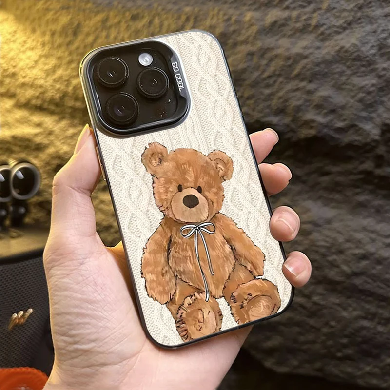 Funda de teléfono plateada con diseño cálido de oso tejido para Xiaomi Redmi Note 14 Pro Plus 5G 14 13 12 11 10 Redmi 13 12 15C 14C 13C 4G - imagen 2