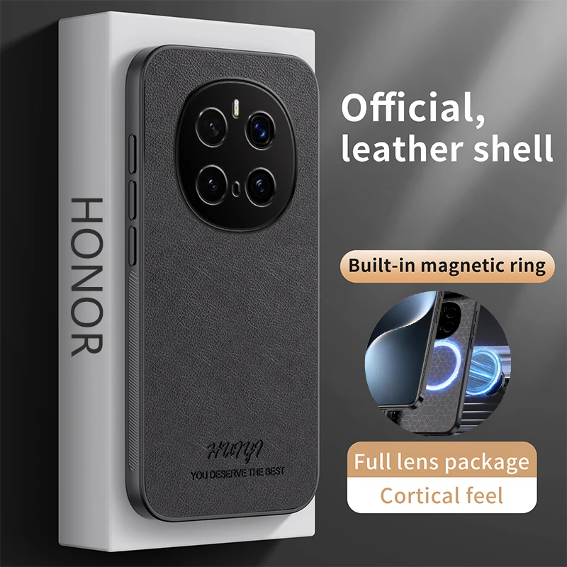 Funda de cuero para Huawei Honor Magic7 Pro, soporte magnético para coche, funda dura de carga inalámbrica para teléfono HonorMagic7Pro PTP-AN10 PTP-AN00 - imagen 2