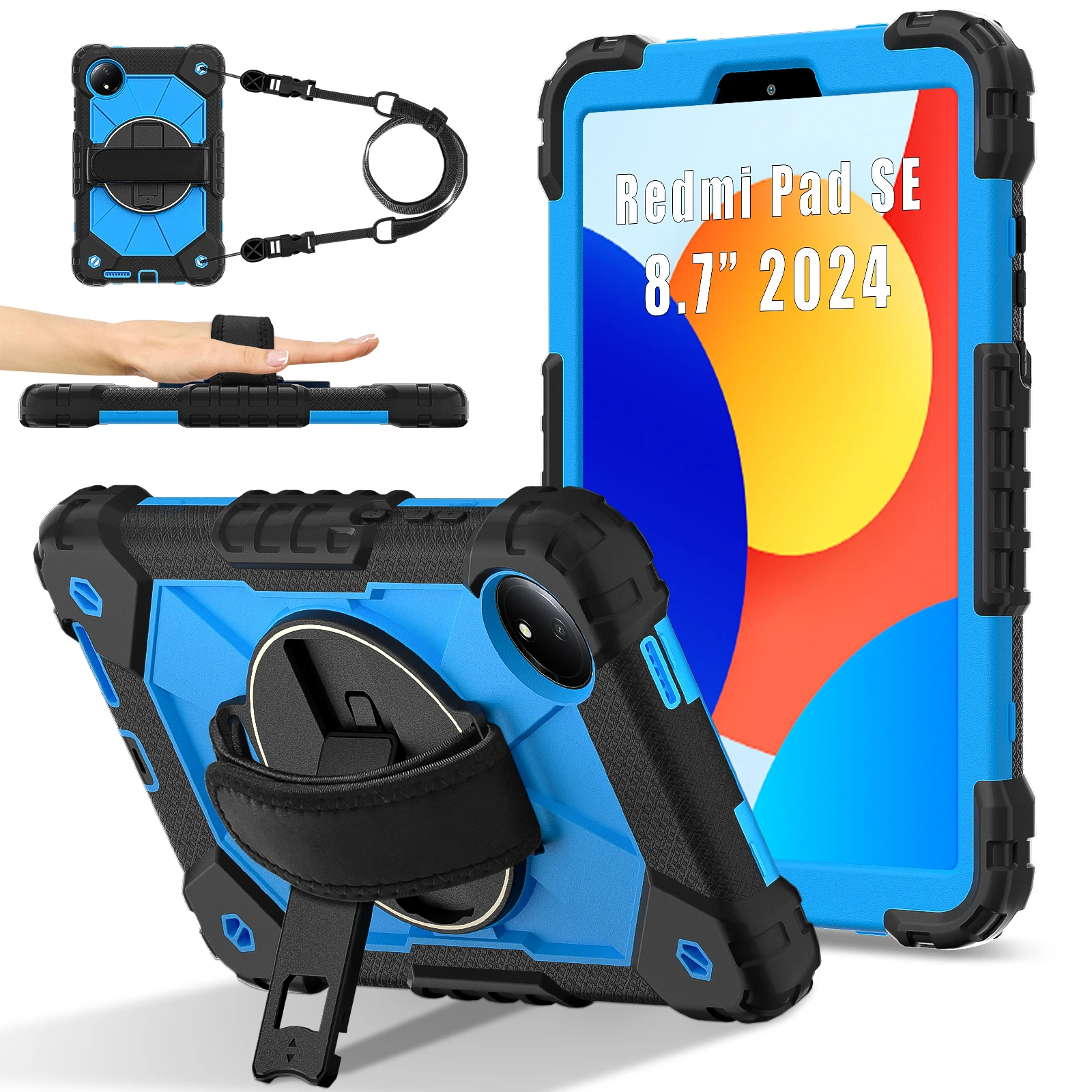 Funda resistente para Xiaomi Redmi Pad SE 8,7 2024 360 cubierta con soporte giratorio para Redmi Pad SE 4G 2024 8,7 pulgadas con correa para el hombro