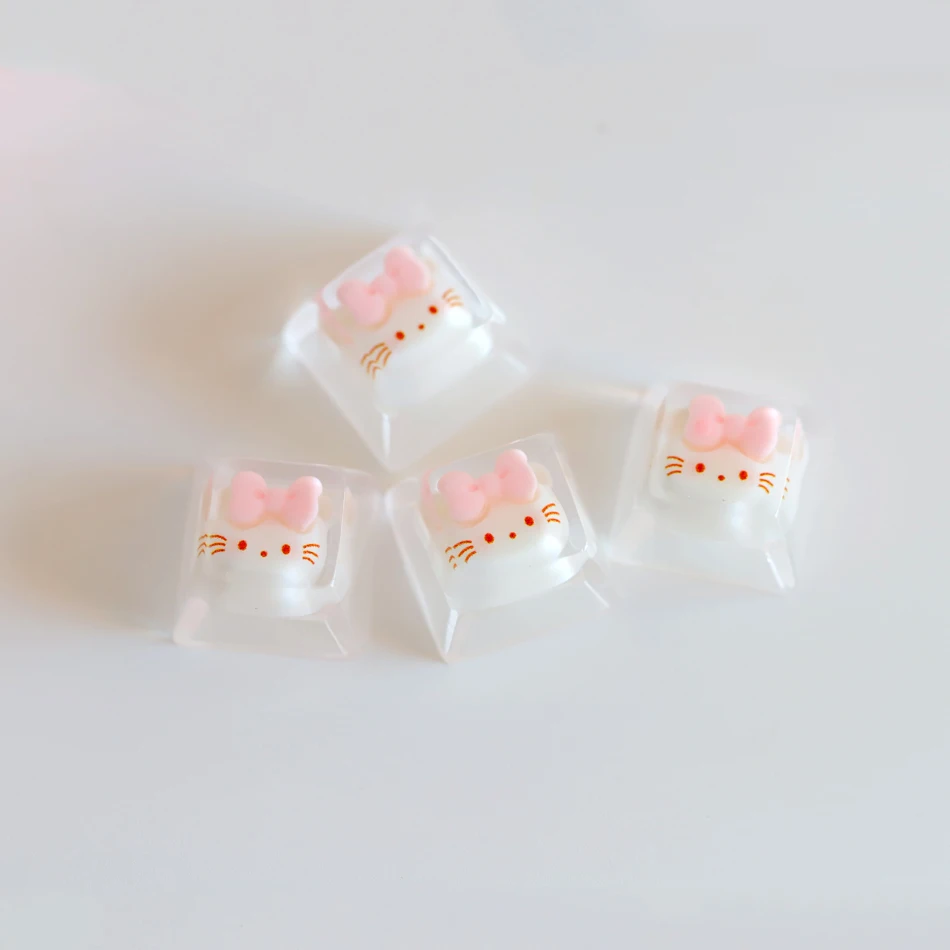 1 Juego de 4 piezas de teclado mecánico de resina con personalidad transparente y luz de gato, teclas de flecha personalizadas de Anime Diy - imagen 3