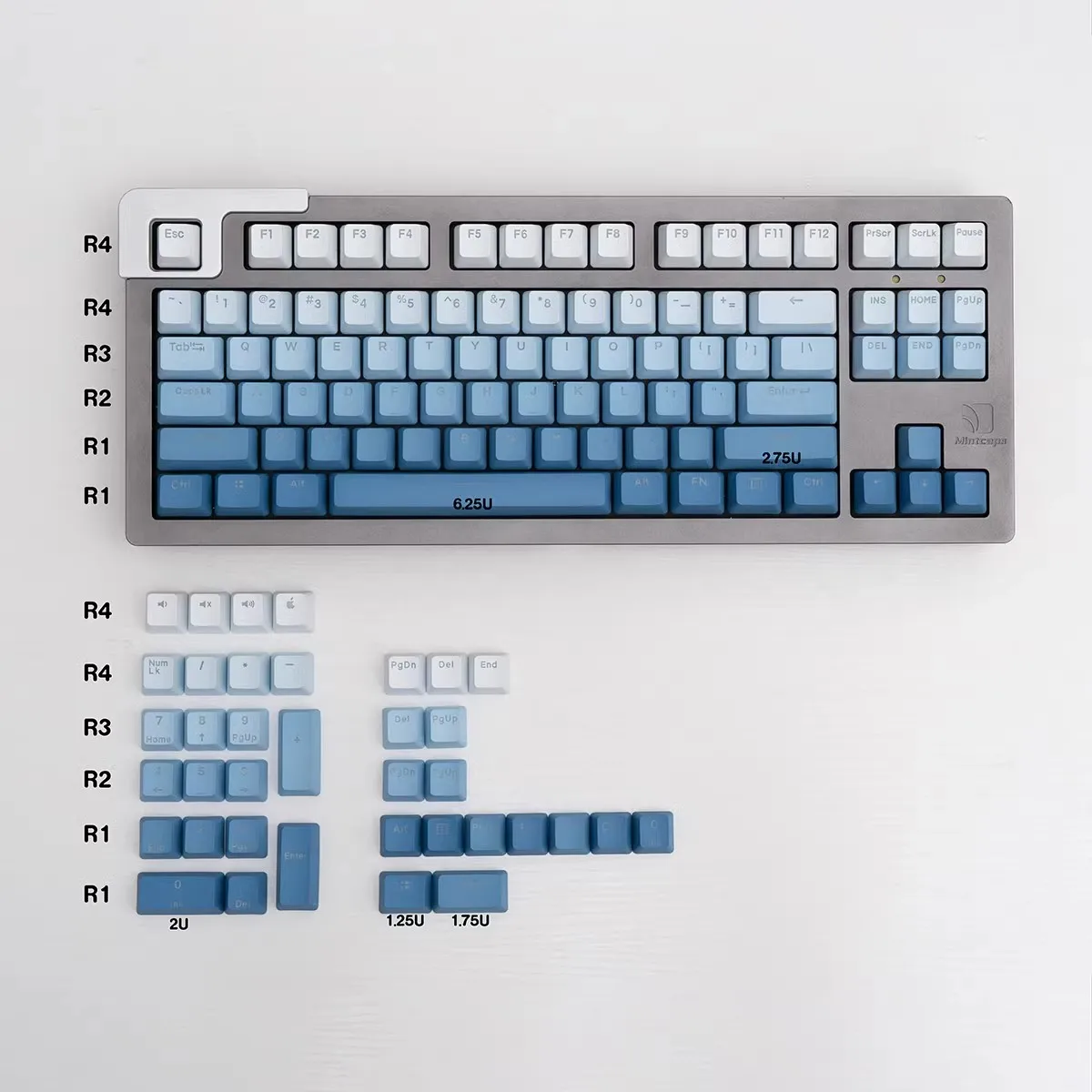 Tapa de tecla transparente con lado azul antiniebla, PBT teñido por inmersión de alto dicroico OEM, adecuada para teclados mecánicos inalámbricos Wooting - imagen 2