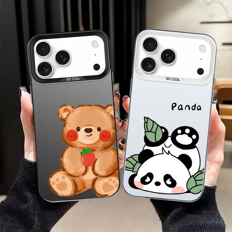 Funda trasera de teléfono con bonito Panda de dibujos animados para iPhone XS XR 15 Plus 12 16e 14 13 11 16 17 Pro Max 17Air