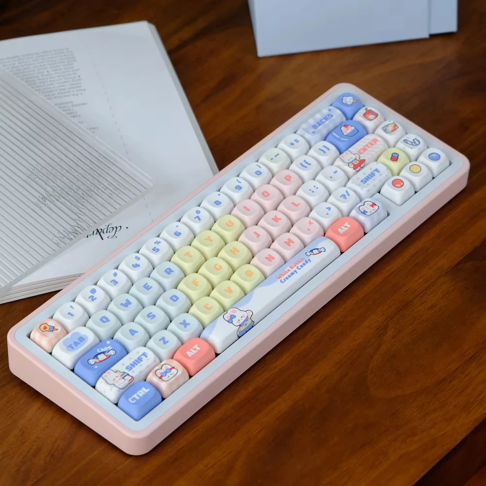 Juego de teclas de conejo blanco de 126 teclas, teclas de perfil XOA MOA, tapa de subtecla de tinte PBT para teclado mecánico 60% 65% 75% 96% 98% 100% MX - imagen 4