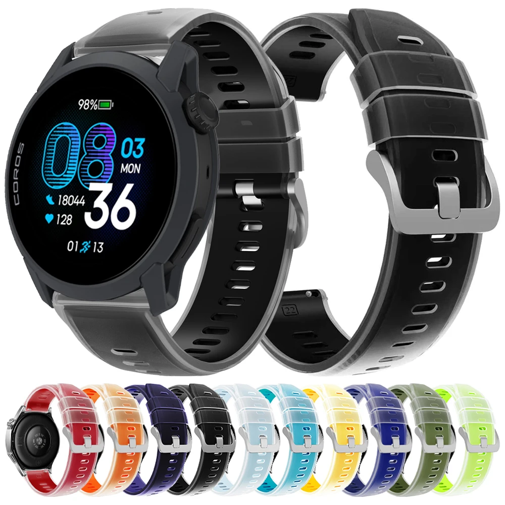 Correa de silicona translúcida de dos tonos de 22mm para COROS PACE 4, correa de reloj deportivo para COROS APEX 4 42mm/APEX 2 Pro/PACE 3, pulsera suave