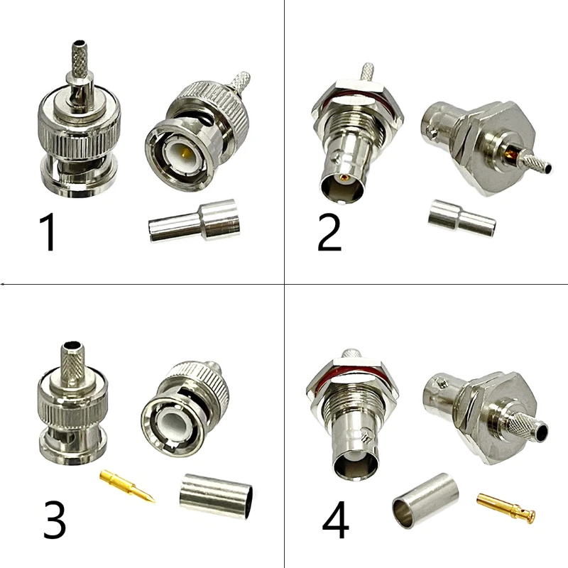 Conector coaxial BNC macho hembra Jack RF engarzado para Cable RG316 RG174 RG58 RG142 cobre niquelado con dibujo nuevo