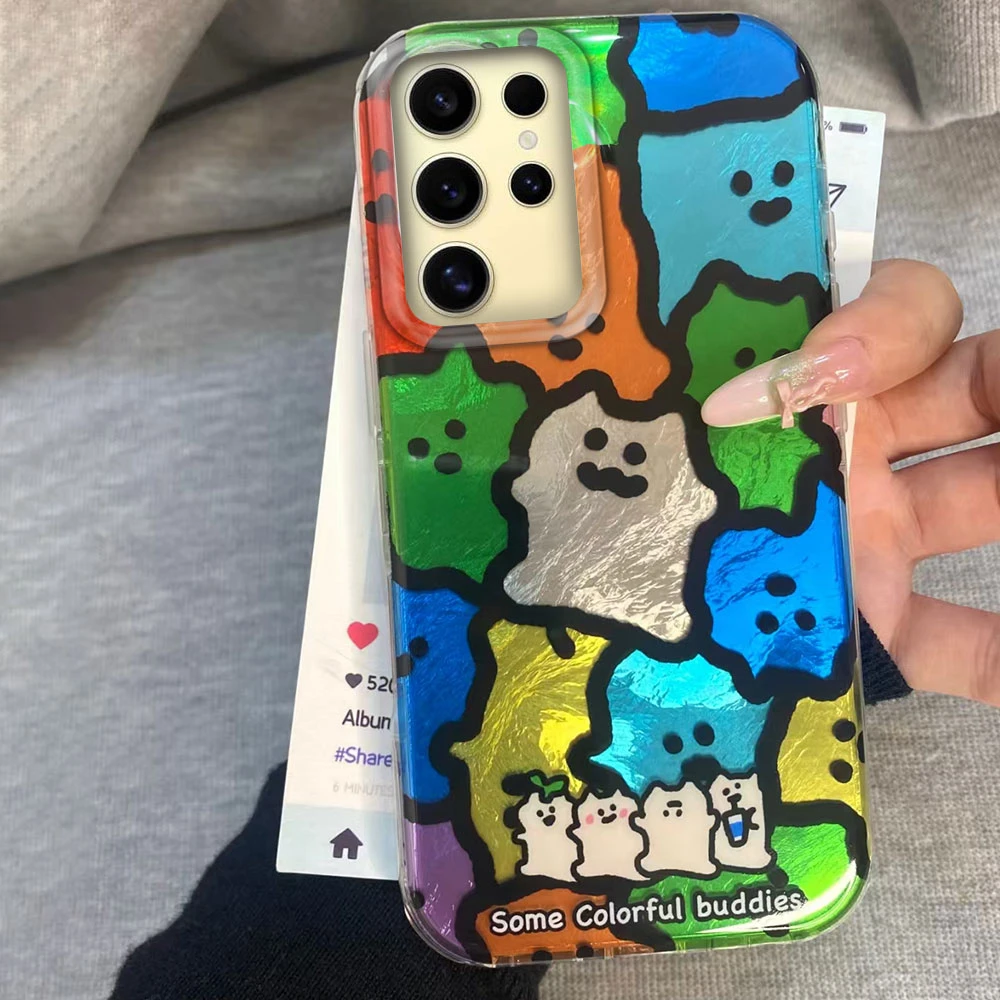 Para Samsung Galaxy S25 S24 S23 S22 S21 Plus Ultra S20 FE línea gato gradiente patrón de vórtice parachoques parte trasera dura a prueba de golpes funda de teléfono - imagen 3