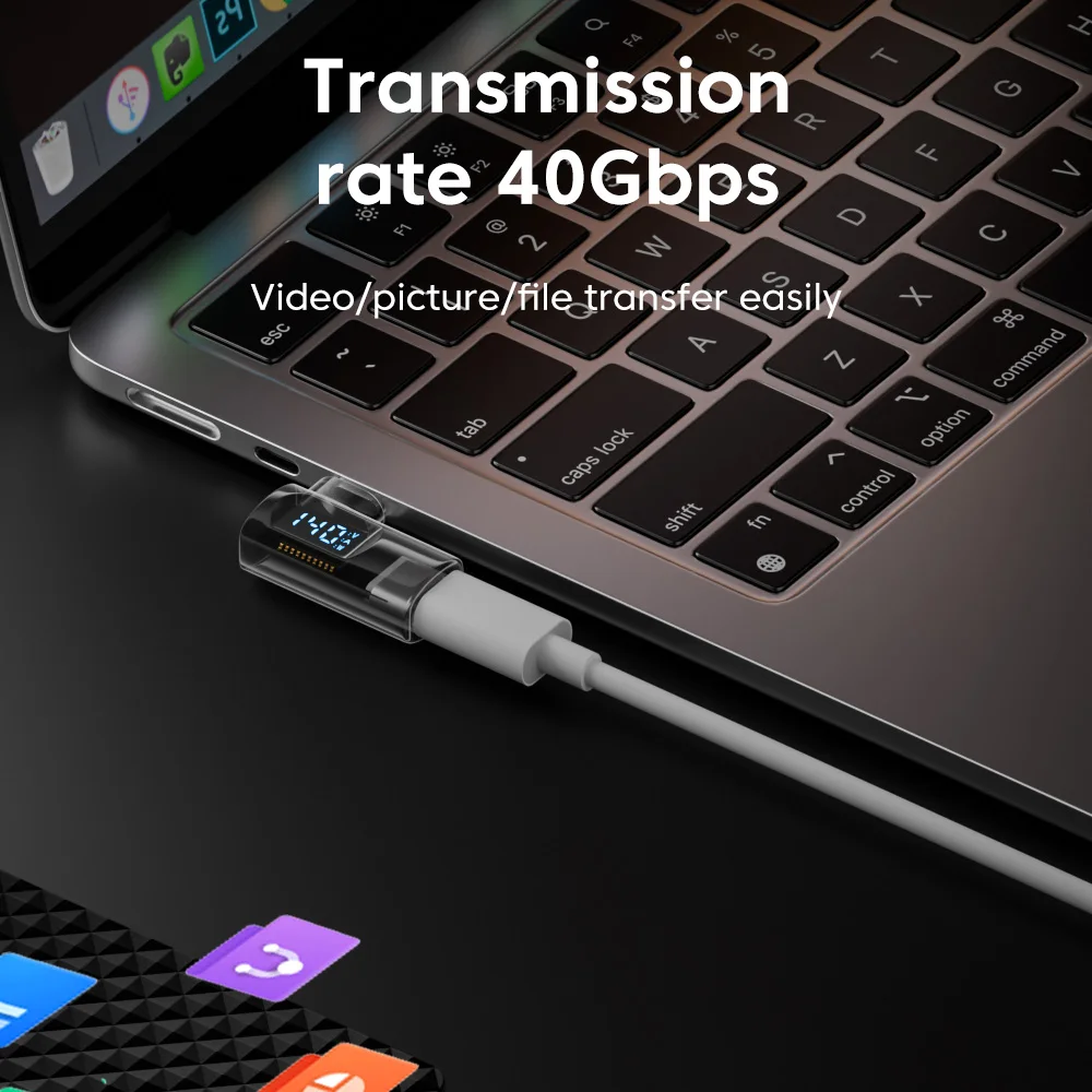 Adaptador de codo tipo C a tipo C de 140W, pantalla Digital PD, carga rápida, transferencia de datos de 40Gbps, convertidor de 8k @ 60Hz para iPhone 16 15 Pro - imagen 3