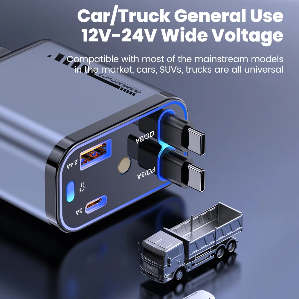 Cargador de coche 4 en 1 120W 180 ° Cable retráctil tipo C del adaptador Starlight del cargador de coche de carga rápida giratoria para iPhone 15 16 Samsung - imagen 5