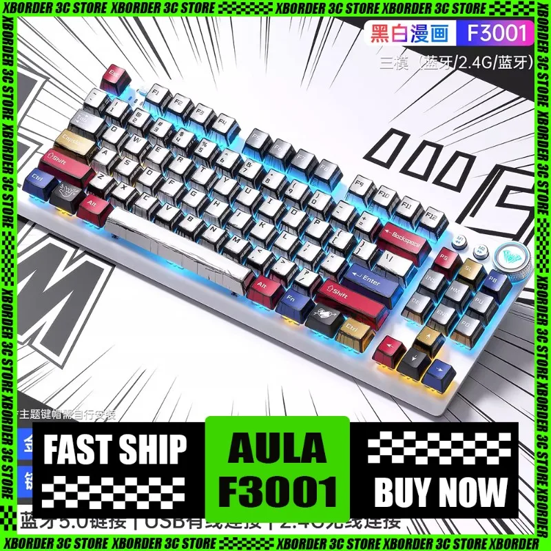 AULA F3001 Teclado mecánico 3 modos inalámbrico Bluetooth Gaming Manga teclado y ratón personalizados conjunto de alta apariencia