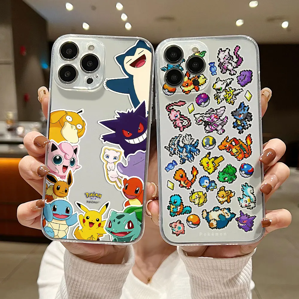 Nueva funda de teléfono Anime Pokémons Pikachus para iPhone 16 15 14 13 12 11 Mini Pro Max X XR XSMax 7 8 Plus SE20 cubierta transparente - imagen 3