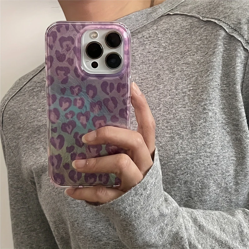 Funda de teléfono glacial con gradiente y estampado de leopardo púrpura claro para iPhone 17 11 12 13 14 15 16 Pro Max 17Air 16E XR X XS 7 8 Plus - imagen 4