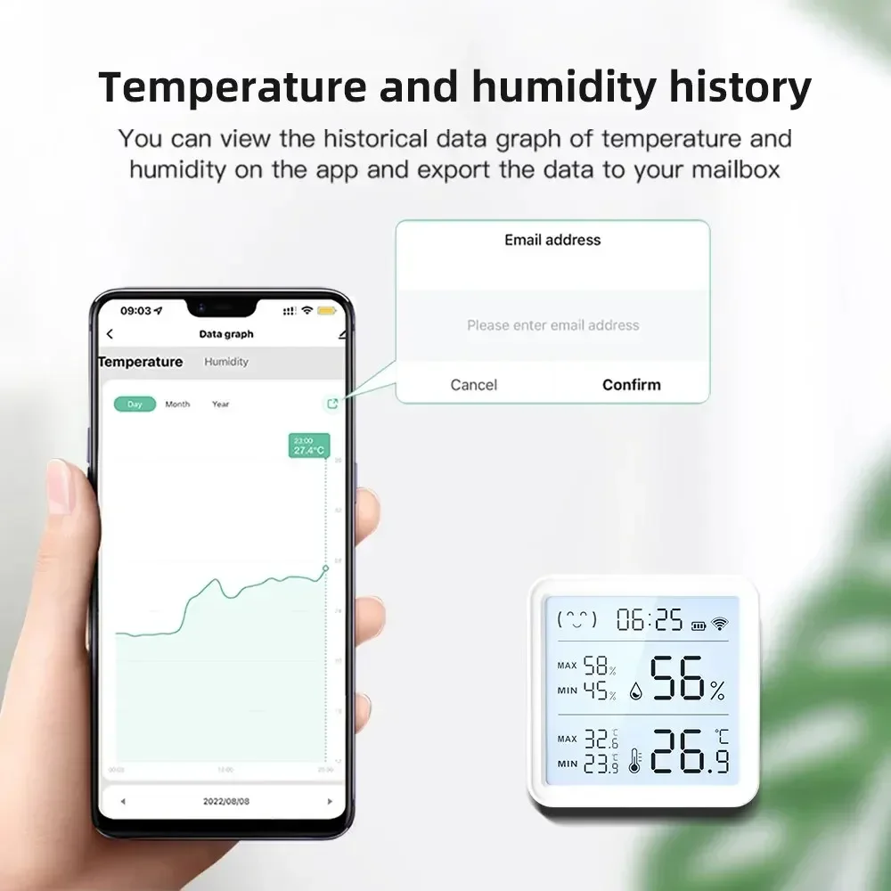 Sensor de temperatura y humedad para el hogar inteligente, higrómetro con retroiluminación, termómetro, Compatible con Bluetooth, Control remoto por aplicación, WiFi, Tuya - imagen 5